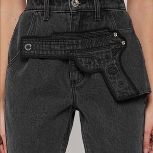 EMBROIDERED GUN STRAIGHT LEG DENIM JEANS US10 UK14 BLUE DENIM